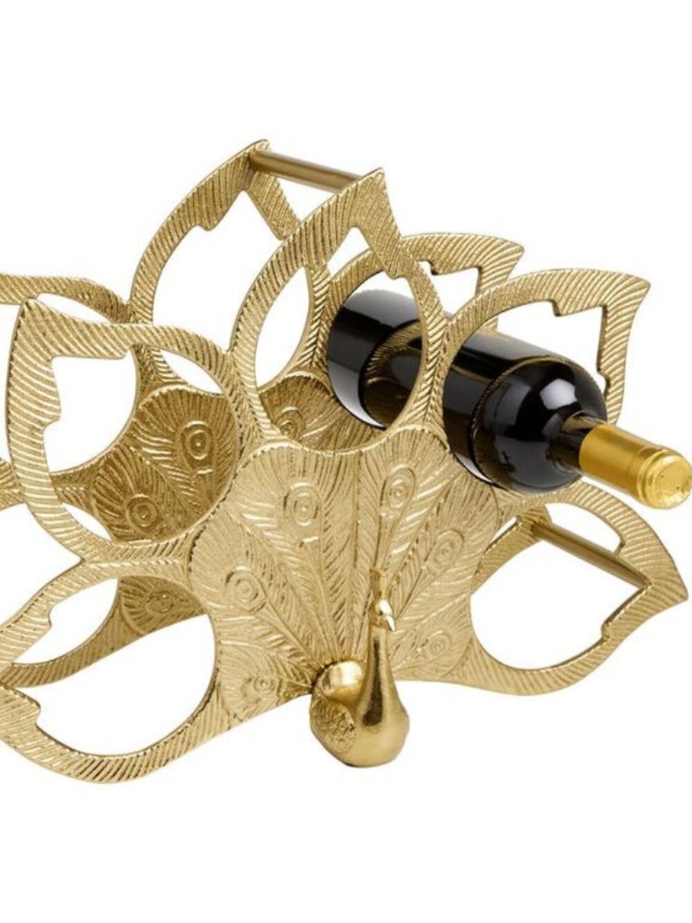 New Gold Metal Peacock 5 Bottle Wine Rack brass Pavo Countertop Freestanding